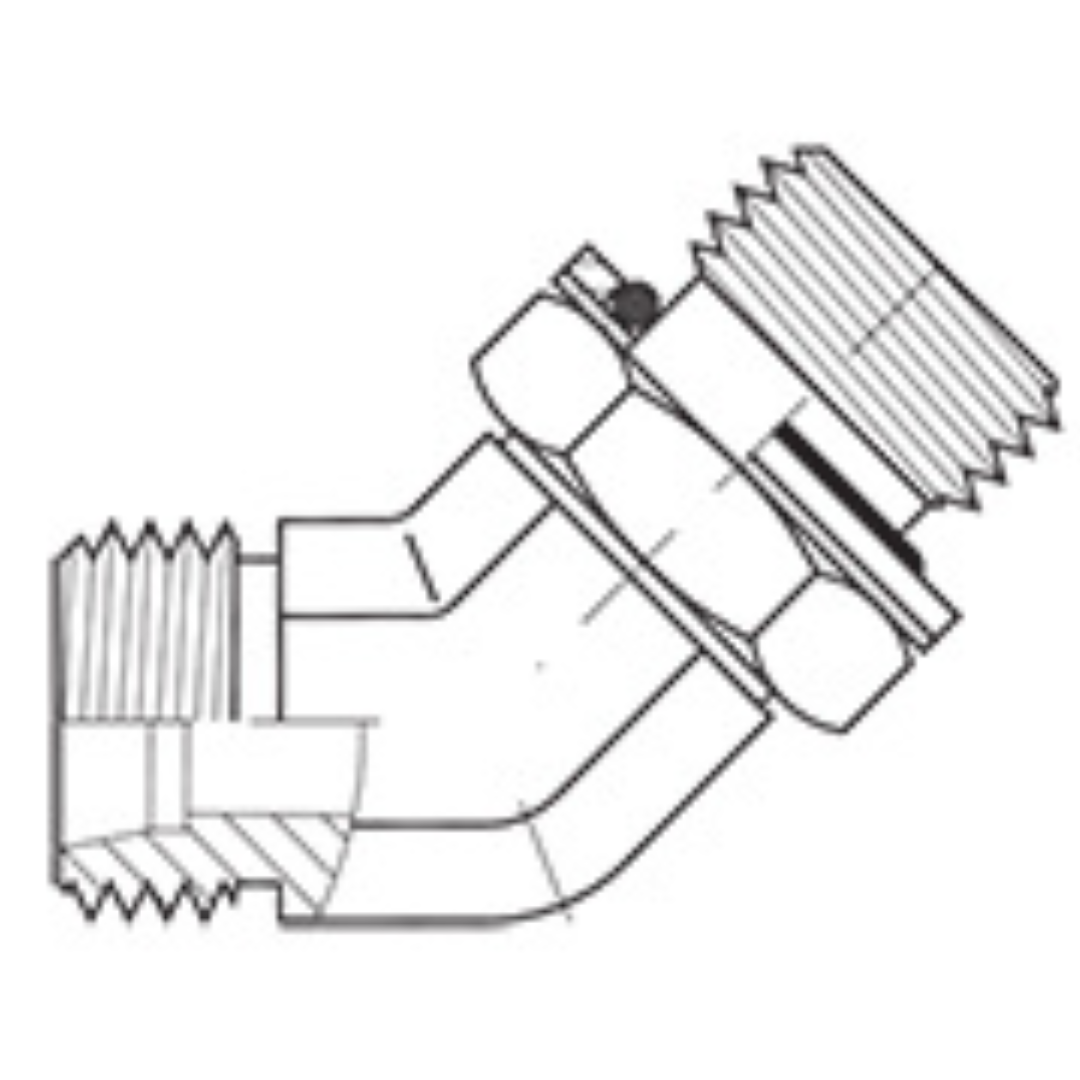 5066S-08-14 : Adaptall 45-Degree Steel Adapter, M16 X 1.5 (-S08) Male Heavy Duty DIN x M14 X 1.5 (14mm) Male Adjustable Metric