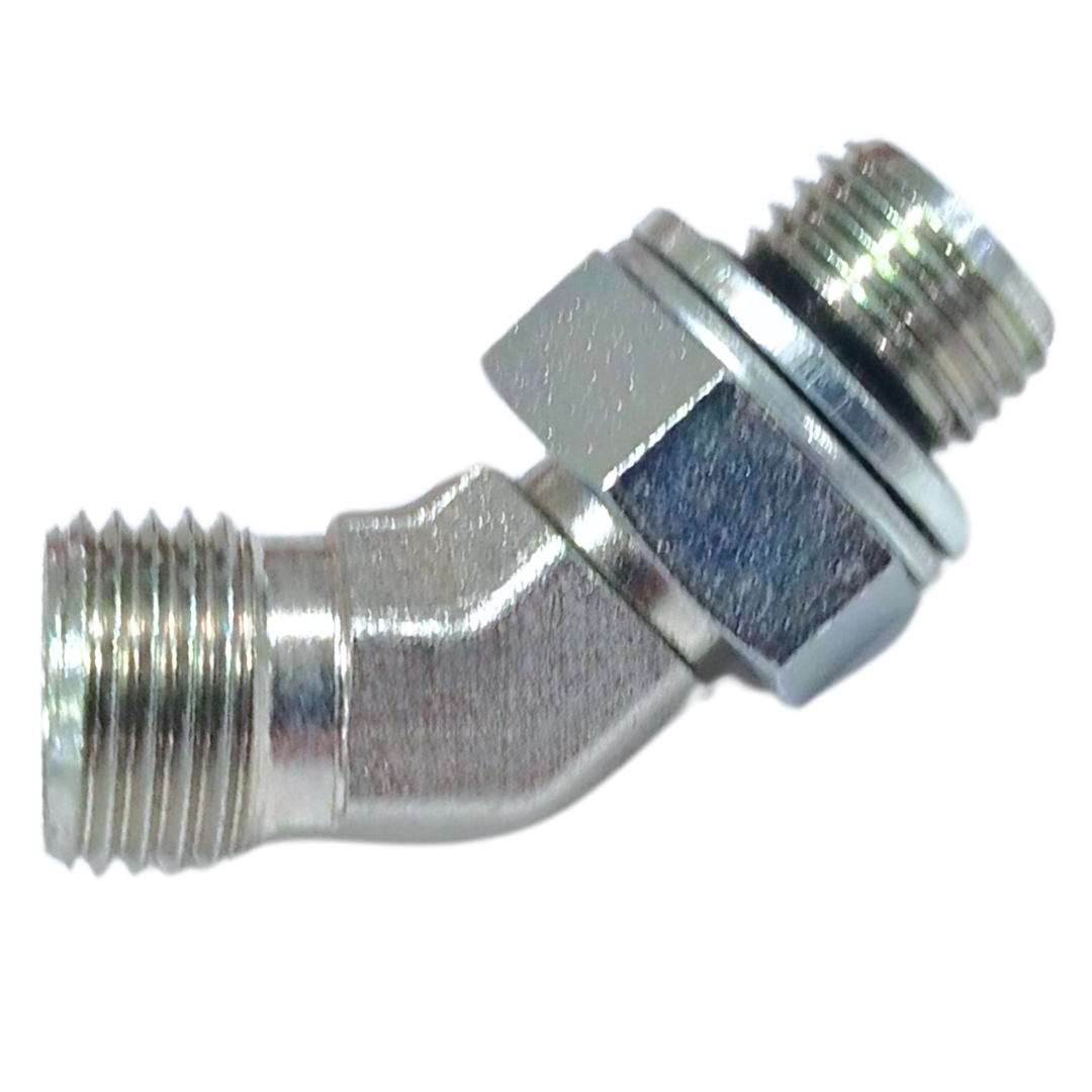 5066S-08-14 : Adaptall 45-Degree Steel Adapter, M16 X 1.5 (-S08) Male Heavy Duty DIN x M14 X 1.5 (14mm) Male Adjustable Metric