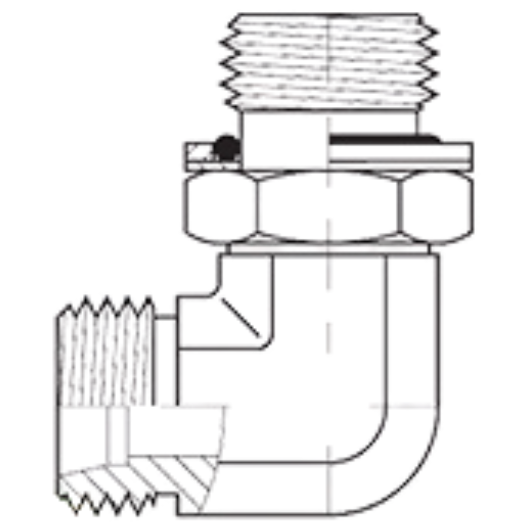 5069S-25-33 : Adaptall 90-Degree Steel Adapter, M36 X 2.0 (-S25) Male Heavy Duty DIN x M33 X 2.0 (33mm) Male Adjustable Metric