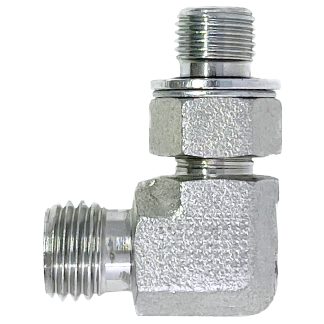 5069L-35-42 : Adaptall 90-Degree Steel Adapter, M45 X 2.0 (-L35) Male Light Duty DIN x M42 X 2.0 (42mm) Male Adjustable Metric