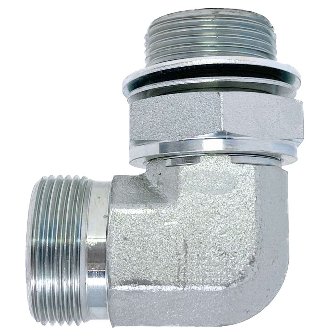 5069S-25-33 : Adaptall 90-Degree Steel Adapter, M36 X 2.0 (-S25) Male Heavy Duty DIN x M33 X 2.0 (33mm) Male Adjustable Metric