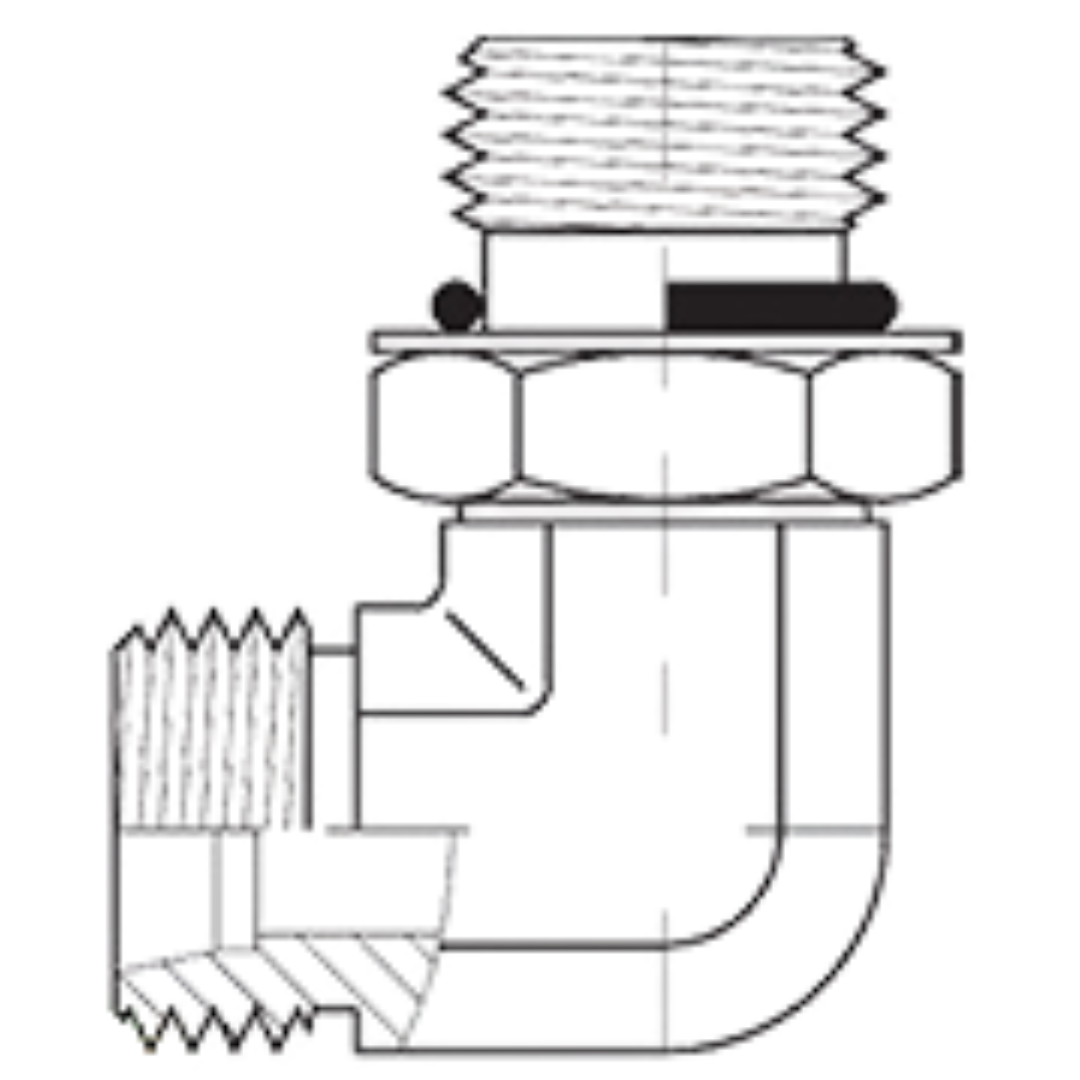 5077S-16-10 : Adaptall 90-Degree Steel Adapter, M24 X 1.5 (-S16) Male Heavy Duty DIN x 7/8-14 (-10) Male Adjustable ORB