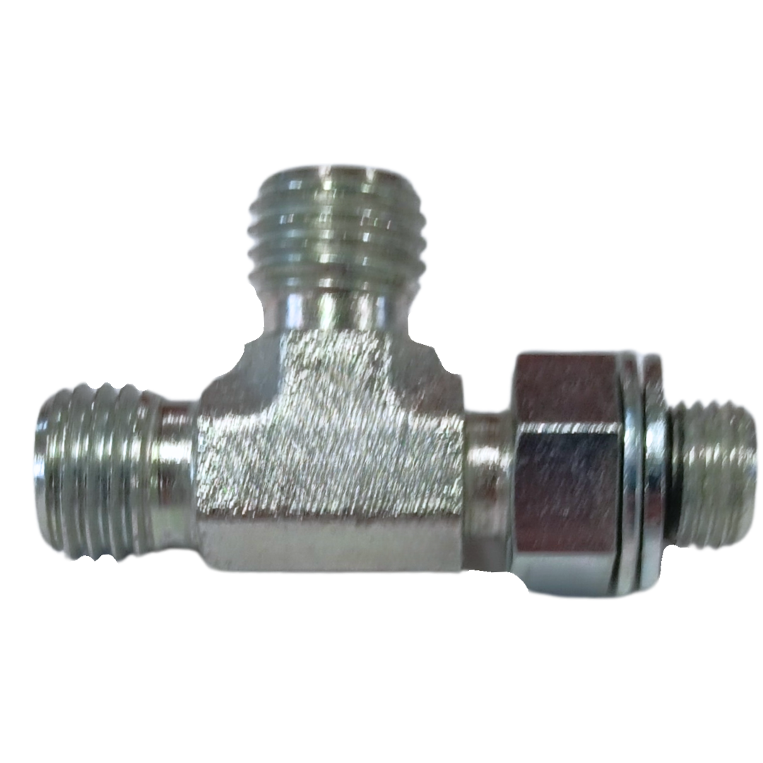 5168S-14-14-20 : Adaptall Run Tee Steel Adapter, M22 X 1.5 (-S14) Male Heavy Duty DIN x M22 X 1.5 (-S14) Male Heavy Duty DIN x M20 X 1.5 (20mm) Male Adjustable Metric