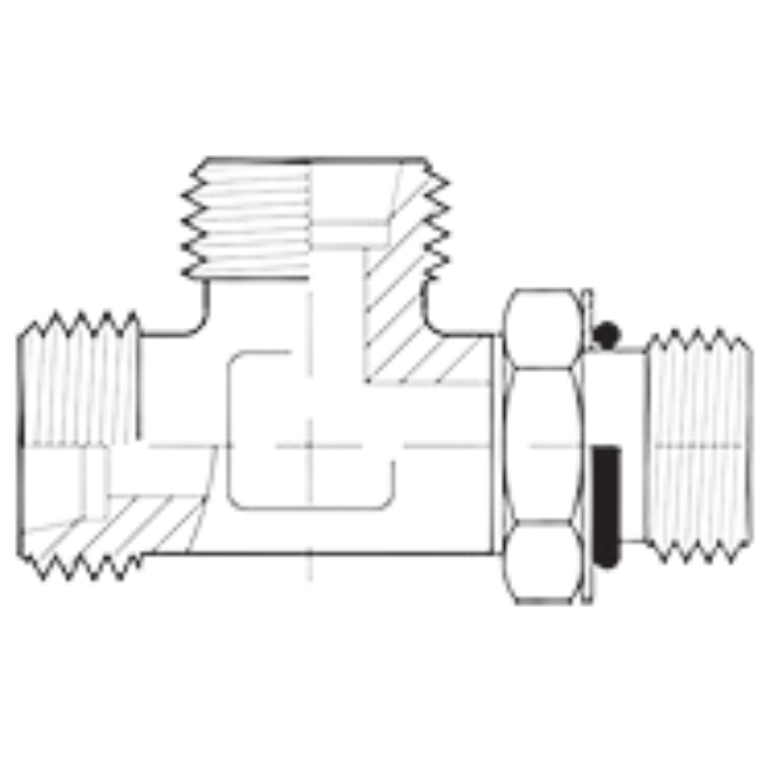 5178S-30-30-20 : Adaptall Tee Steel Adapter, M42 X 2.0 (-S30) Male Heavy Duty DIN x M42 X 2.0 (-S30) Male Heavy Duty DIN x 1-5/8-12 (-20) Male Adjustable ORB
