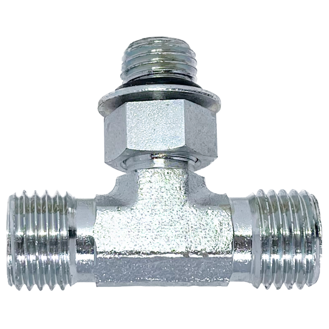 5179L-28-28-16 : Adaptall Branch Tee Steel Adapter, M36 X 2.0 (-L28) Male Light Duty DIN x M36 X 2.0 (-L28) Male Light Duty DIN x 1-5/16-12 (-16) Male Adjustable ORB