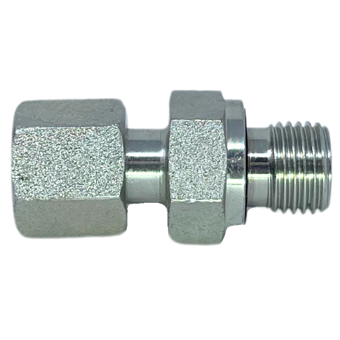 5302L-15-08 : Adaptall Straight Steel Swivel Adapter, M22 X 1.5 (-L15) Female Light Duty DIN Tube x 1/2-14 (-08) Male BSPP