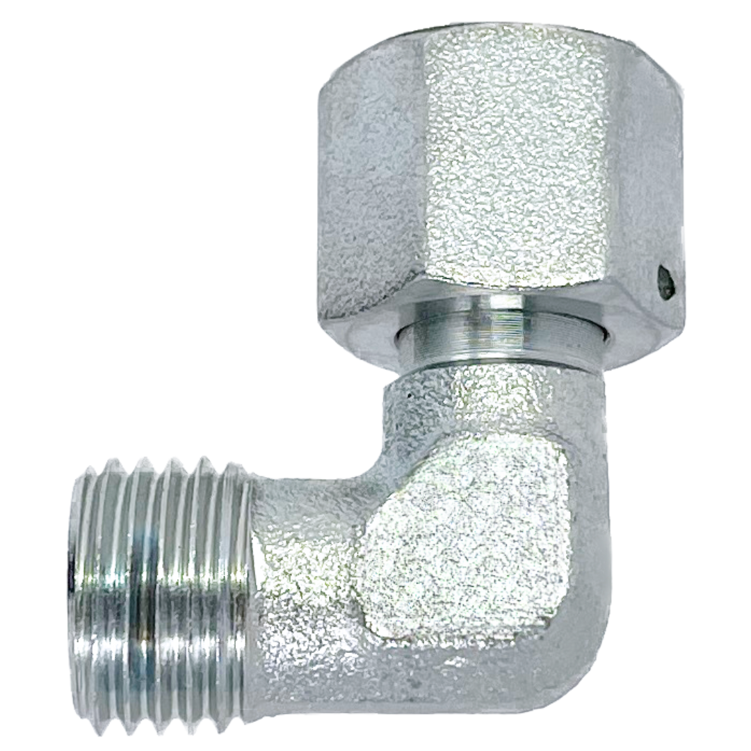 5360L-12 : Adaptall 90-Degree Steel Adapter, M18 X 1.5 (-L12) Male Light Duty DIN x M18 X 1.5 (-L12) Female Light Duty DIN Swivel