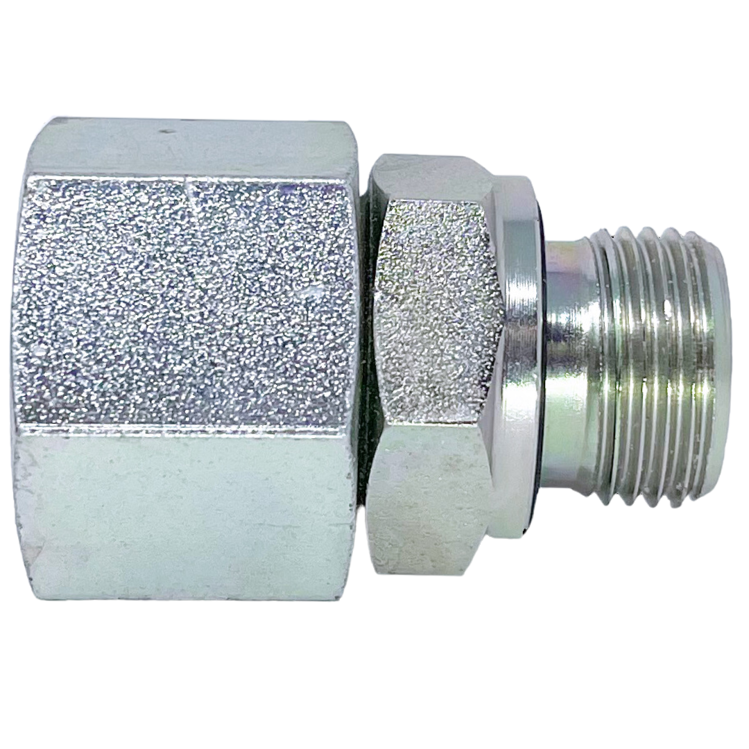 5368L-08-12 : Adaptall Straight Steel Swivel Adapter, M14 X 1.5 (-L08) Female Light Duty DIN x M12 X 1.5 (12mm) Male Metric