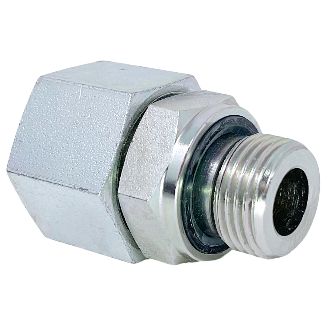 5368L-08-12 : Adaptall Straight Steel Swivel Adapter, M14 X 1.5 (-L08) Female Light Duty DIN x M12 X 1.5 (12mm) Male Metric