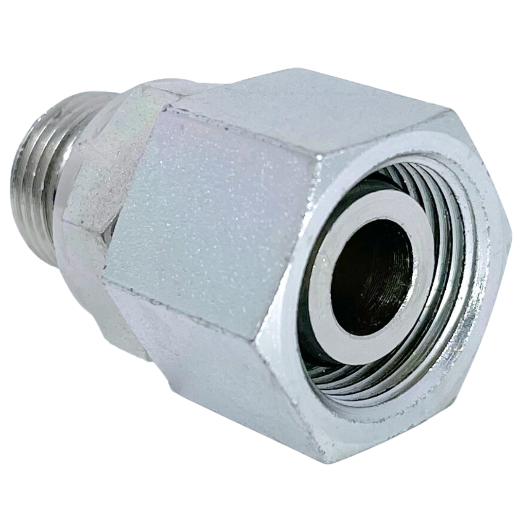 5368L-08-12 : Adaptall Straight Steel Swivel Adapter, M14 X 1.5 (-L08) Female Light Duty DIN x M12 X 1.5 (12mm) Male Metric