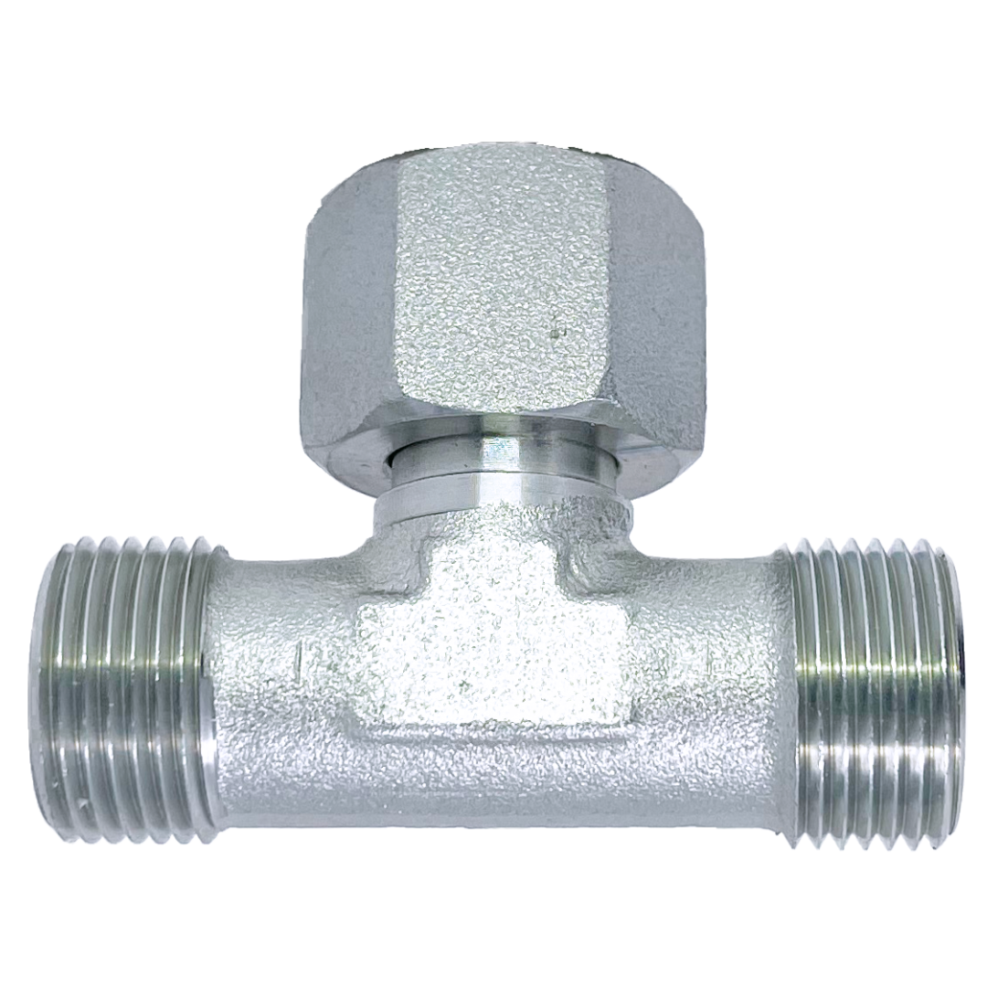 5387S-30 : Adaptall Branch Tee Steel Adapter, M42 X 2.0 (-S30) Male Heavy Duty DIN x M42 X 2.0 (-S30) Male Heavy Duty DIN x M42 X 2.0 (-S30) Female Heavy Duty DIN Swivel