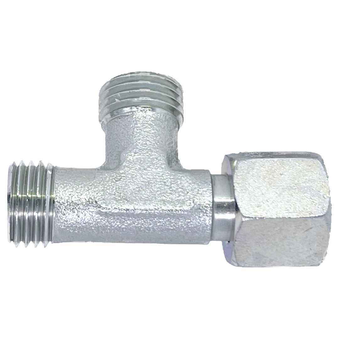 5390L-42 : Adaptall Run Tee Steel Adapter, M52 X 2.0 (-L42) Male Light Duty DIN x M52 X 2.0 (-L42) Male Light Duty DIN x M52 X 2.0 (-L42) Female Light Duty DIN Swivel