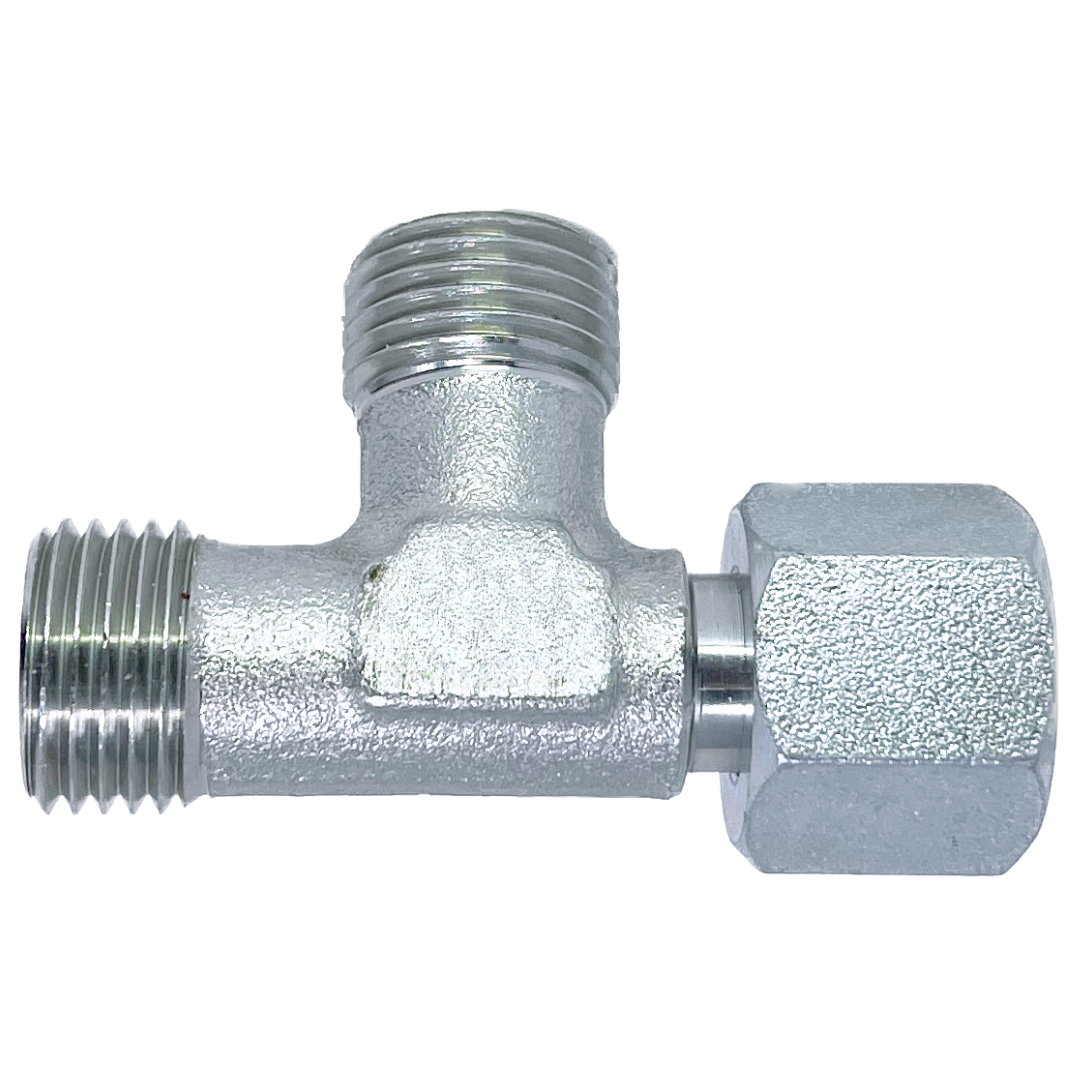 SS5390S-06 : Adaptall Run Tee Stainless Adapter, M14 X 1.5 (-S06) Male Heavy Duty DIN x M14 X 1.5 (-S06) Male Heavy Duty DIN x M14 X 1.5 (-S06) Female Heavy Duty DIN Swivel