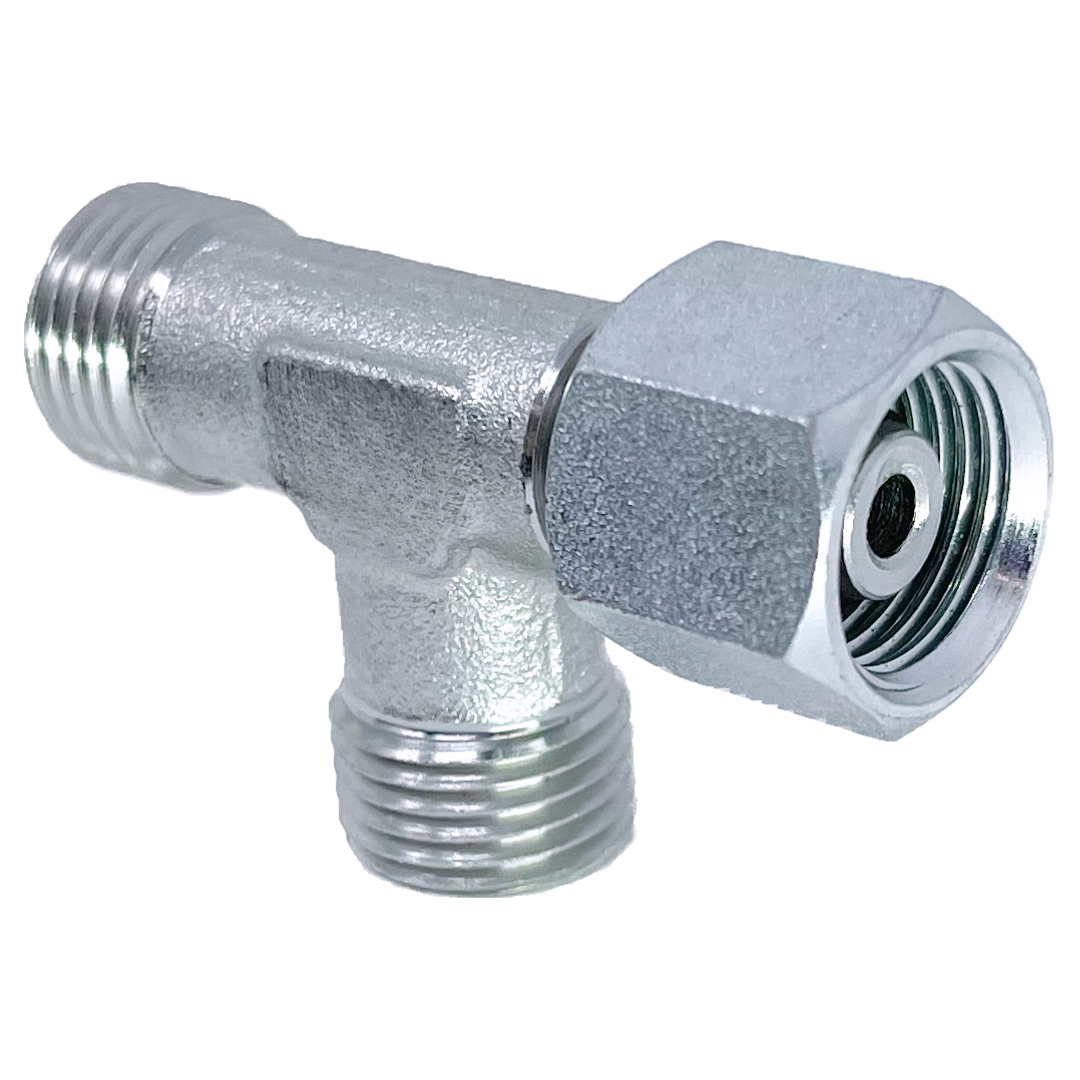 SS5390S-06 : Adaptall Run Tee Stainless Adapter, M14 X 1.5 (-S06) Male Heavy Duty DIN x M14 X 1.5 (-S06) Male Heavy Duty DIN x M14 X 1.5 (-S06) Female Heavy Duty DIN Swivel