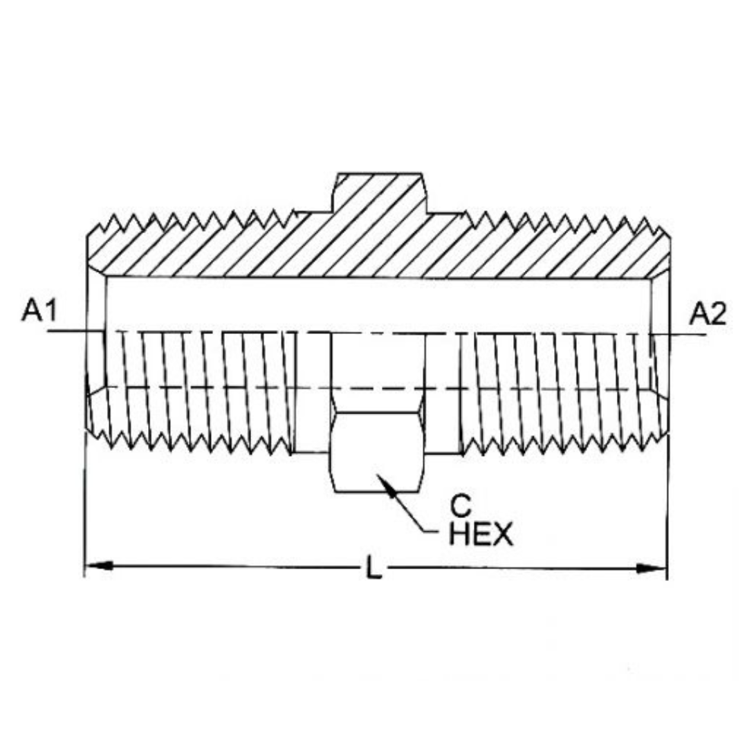 5404-12-04 : OneHydraulics Straight Steel Hex Nipple, 3/4-14 (-12) Male NPT x 1/4-18 (-04) Male NPT, 5500psi
