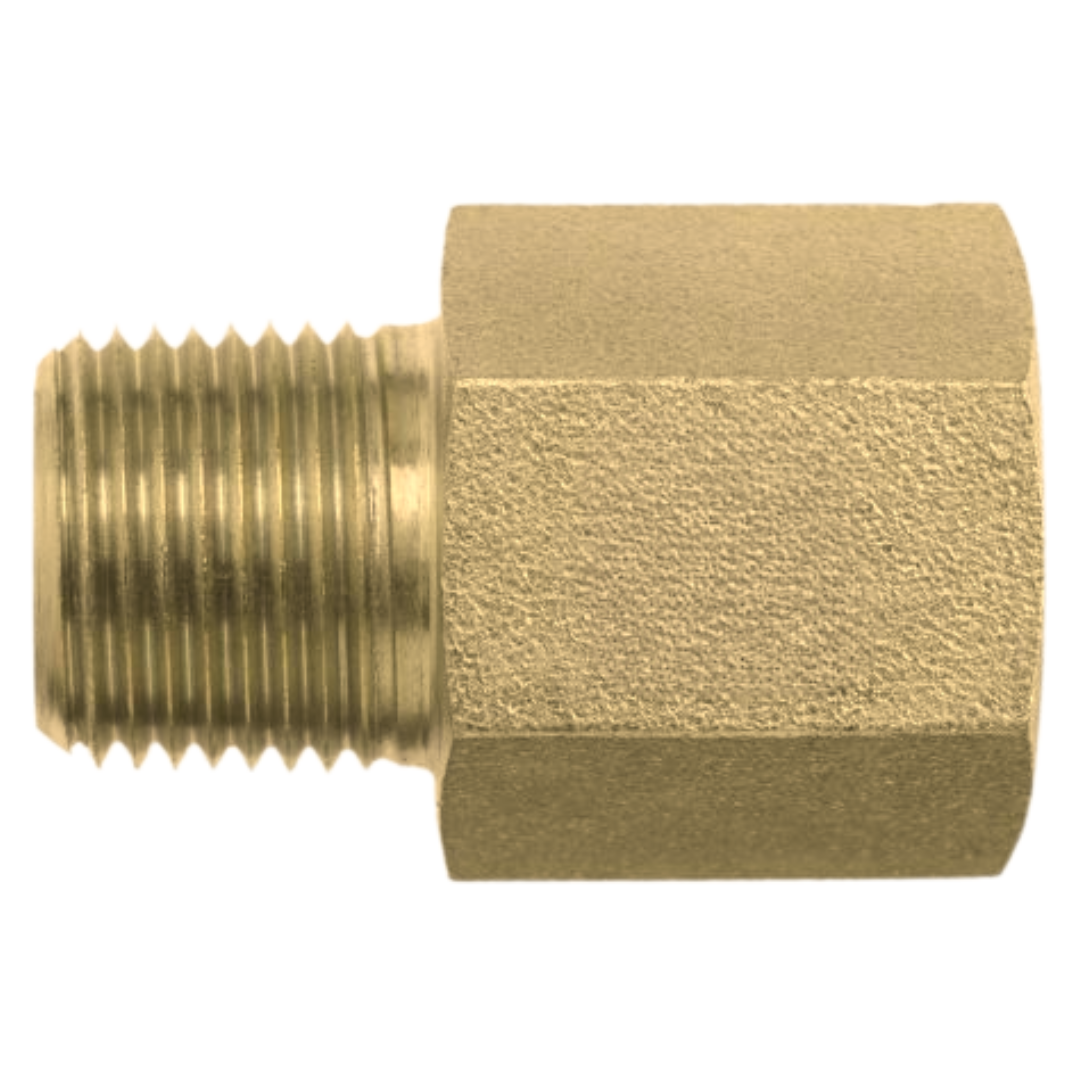 5405-04-08-B : OneHydraulics Straight Brass Rigid Expander Adapter, 1/4-18 (-04) Male NPT x 1/2-14 (-08) Female NPT, 3200psi