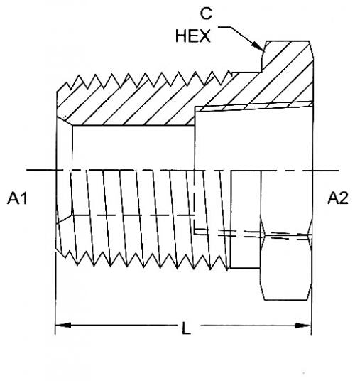 5406-12-08 : OneHydraulics Straight Steel Rigid Reducer Bushing, 3/4-14 (-12) Male NPT x 1/2-14 (-08) Female NPT, 5000psi