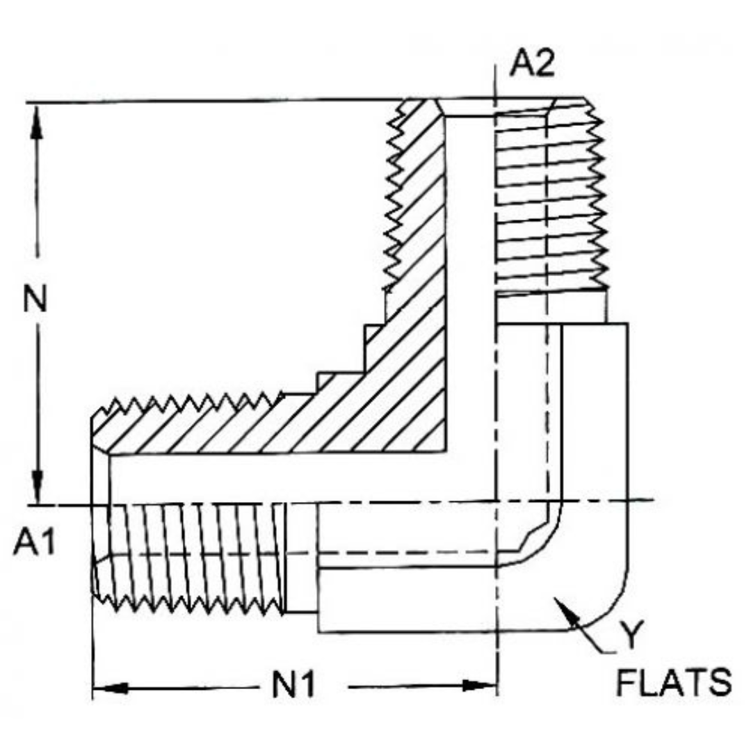 5500-04-04-SS : OneHydraulics 90-Degree Stainless Adapter, 1/4-18 (-04) Male NPTF x 1/4-18 (-04) Male NPTF, 7200psi