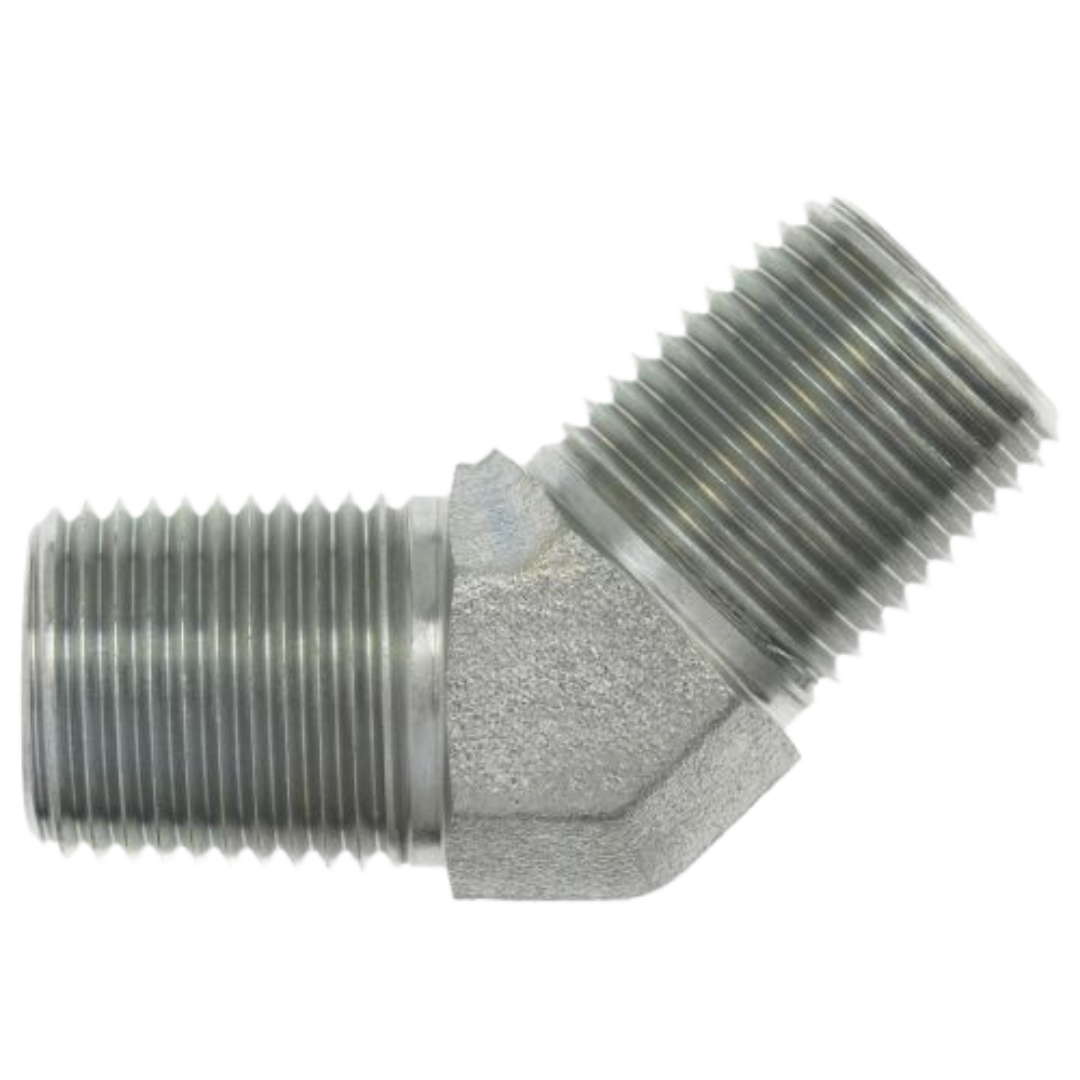 5501-08-08-SS : OneHydraulics 45-Degree Stainless Adapter, 1/2-14 (-08) Male NPT x 1/2-14 (-08) Male NPT, 7200psi
