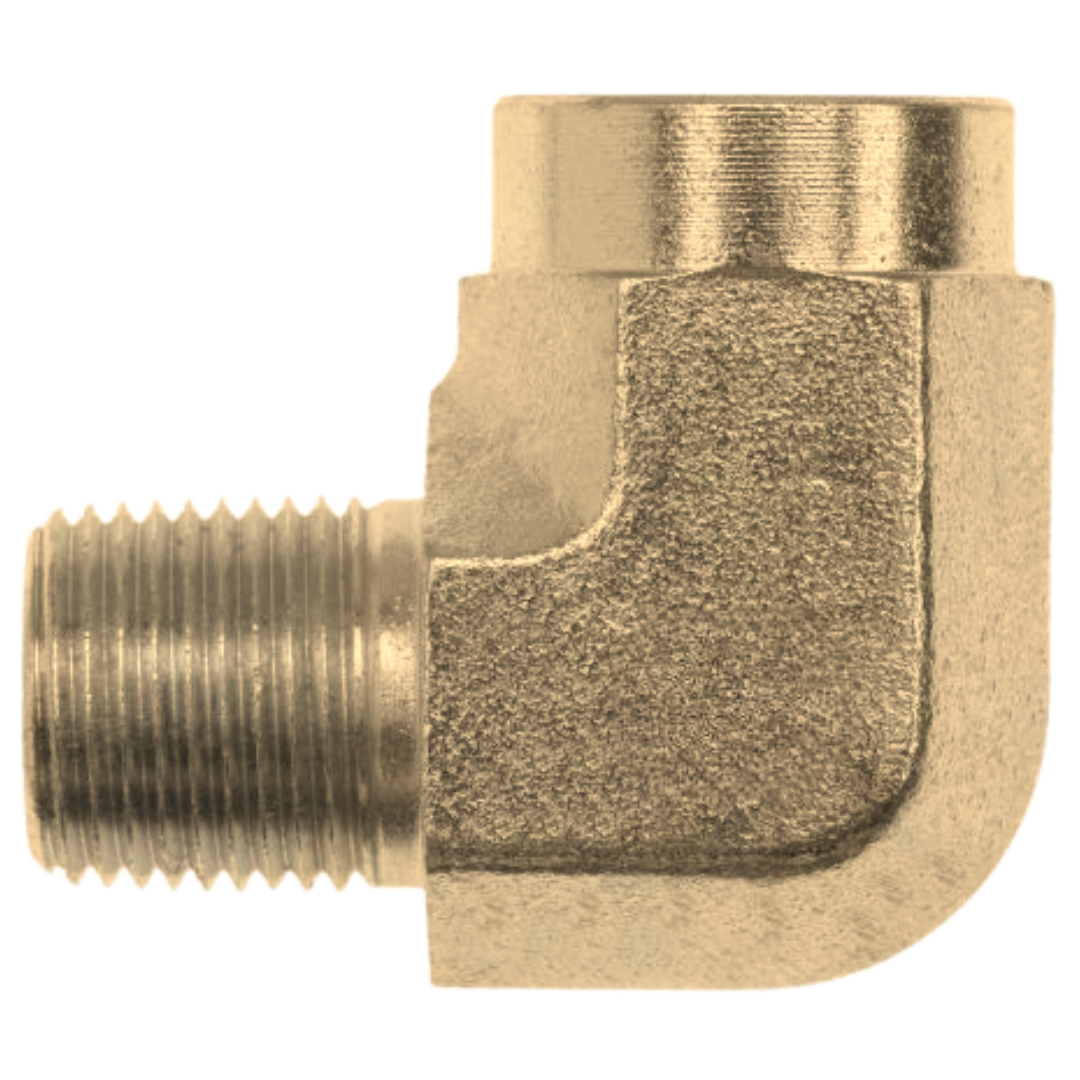 5502-08-06-B : OneHydraulics 90-Degree Brass Adapter, 1/2-14 (-08) Male NPTF x 3/8-18 (-06) Female NPTF Street Elbow, 3200psi