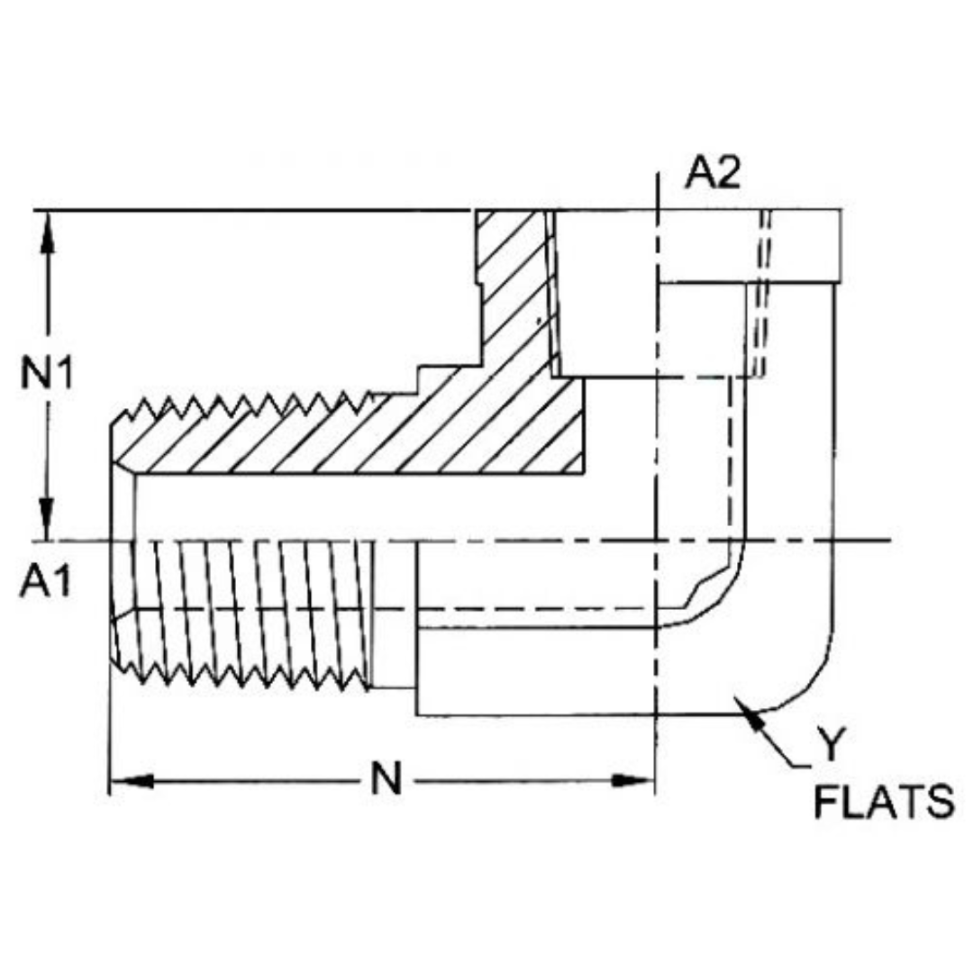 5502-12-16-SS : OneHydraulics 90-Degree Stainless Adapter, 3/4-14 (-12) Male NPTF x 1-11-1/2 (-16) Female NPTF Street Elbow, 3600psi