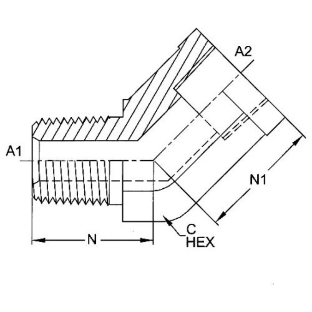 5503-24-24-SS : OneHydraulics 45-Degree Stainless Adapter, 1-1/2-11-1/2 (-24) Male NPT x 1-1/2-11-1/2 (-24) Female NPT, 2400psi