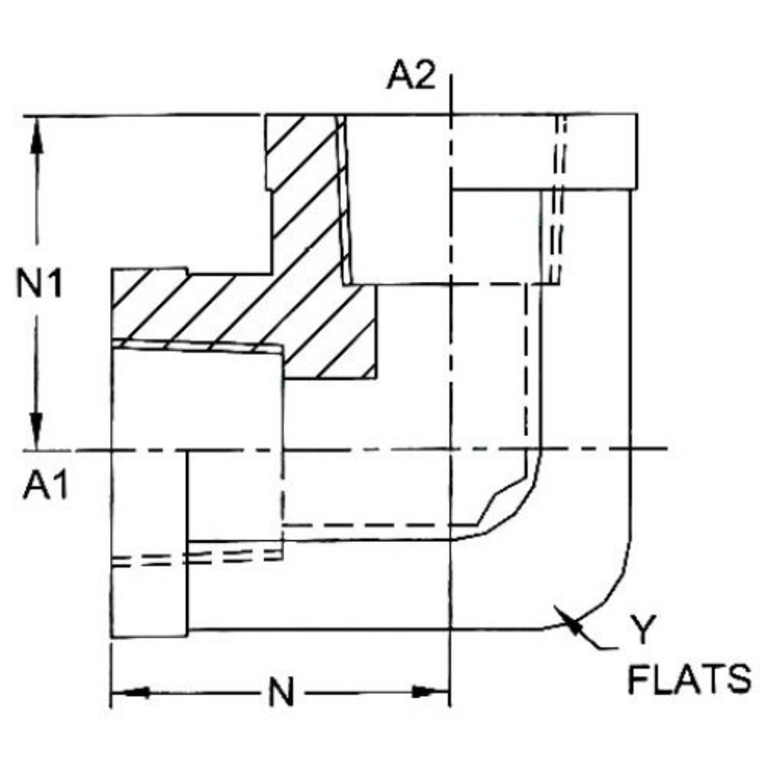 5504-16-08-FG : OneHydraulics 90-Degree Steel Adapter, 1-11-1/2 (-16) Female NPTF x 1/2-14 (-08) Female NPTF, 3000psi
