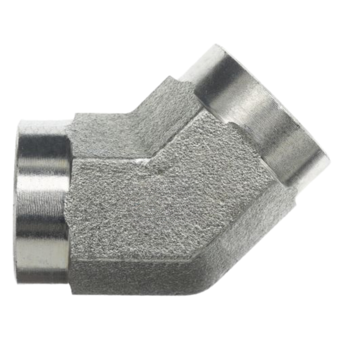 5505-16-16-SS : OneHydraulics 45-Degree Stainless Adapter, 1-11-1/2 (-16) Female NPT x 1-11-1/2 (-16) Female NPT, 3600psi