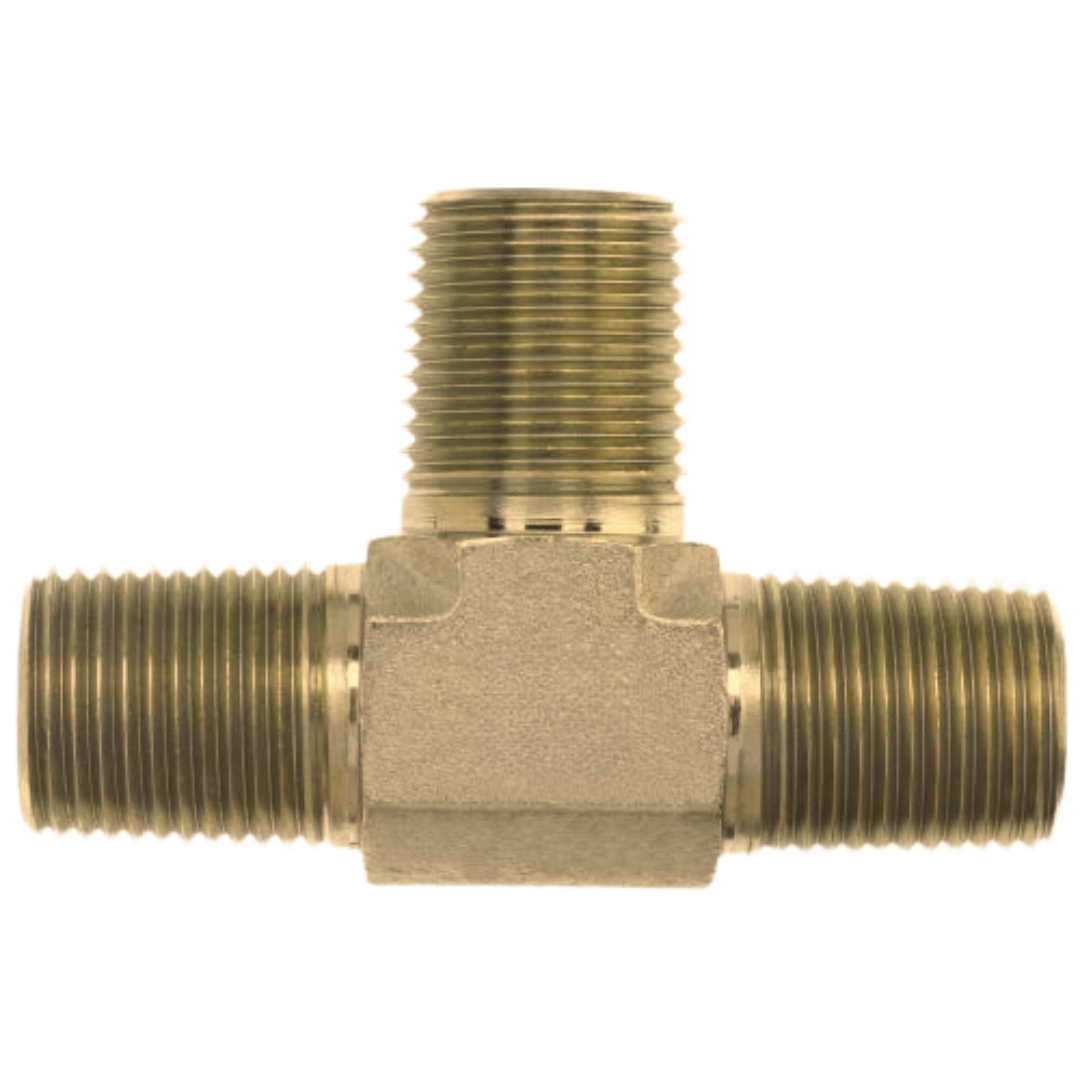 5600-04-04-04-B : OneHydraulics Tee Brass Adapter, 1/4-18 (-04) Male NPTF x 1/4-18 (-04) Male NPTF x 1/4-18 (-04) Male NPTF, 3900psi