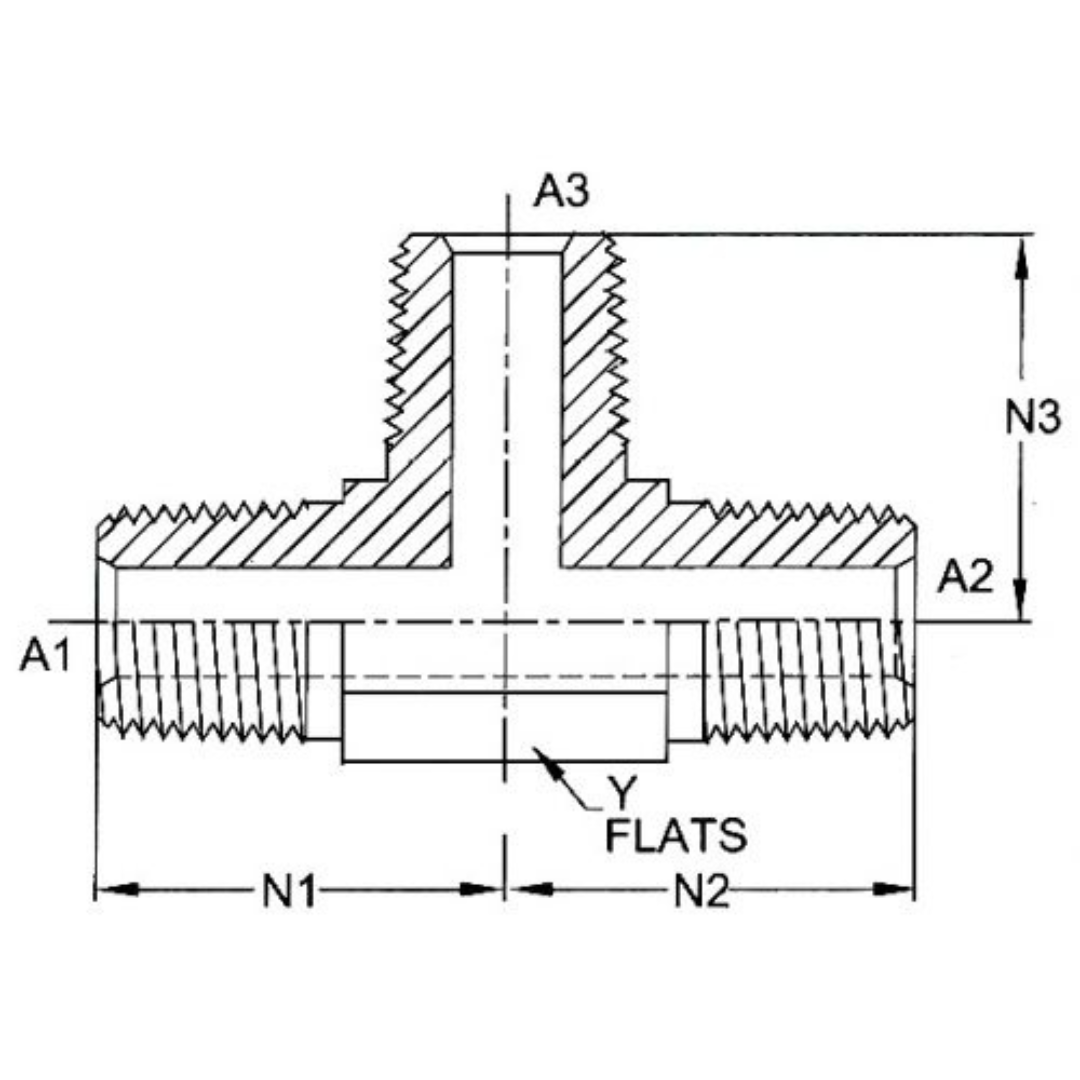 5600-06-06-06-FG : OneHydraulics Tee Steel Adapter, 3/8-18 (-06) Male NPTF x 3/8-18 (-06) Male NPTF x 3/8-18 (-06) Male NPTF, 6000psi