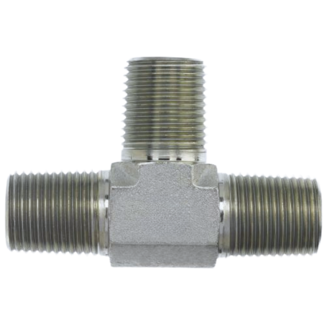 5600-06-06-06-FG : OneHydraulics Tee Steel Adapter, 3/8-18 (-06) Male NPTF x 3/8-18 (-06) Male NPTF x 3/8-18 (-06) Male NPTF, 6000psi