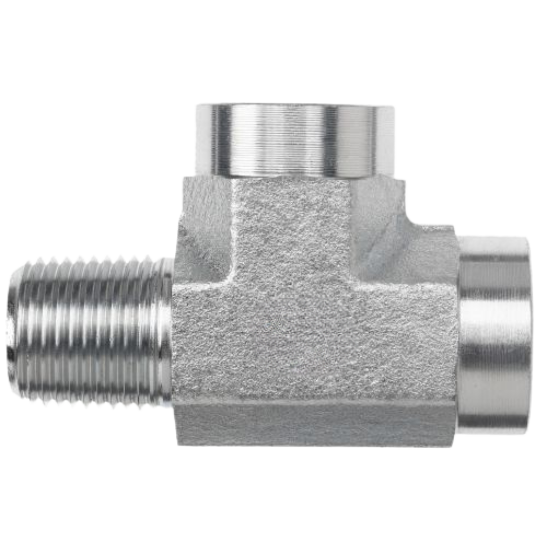 5602-02-02-02-FG : OneHydraulics Street Tee Steel Adapter, 1/8-27 (-02) Male NPT x 1/8-27 (-02) Female NPT x 1/8-27 (-02) Female NPT, 6000psi