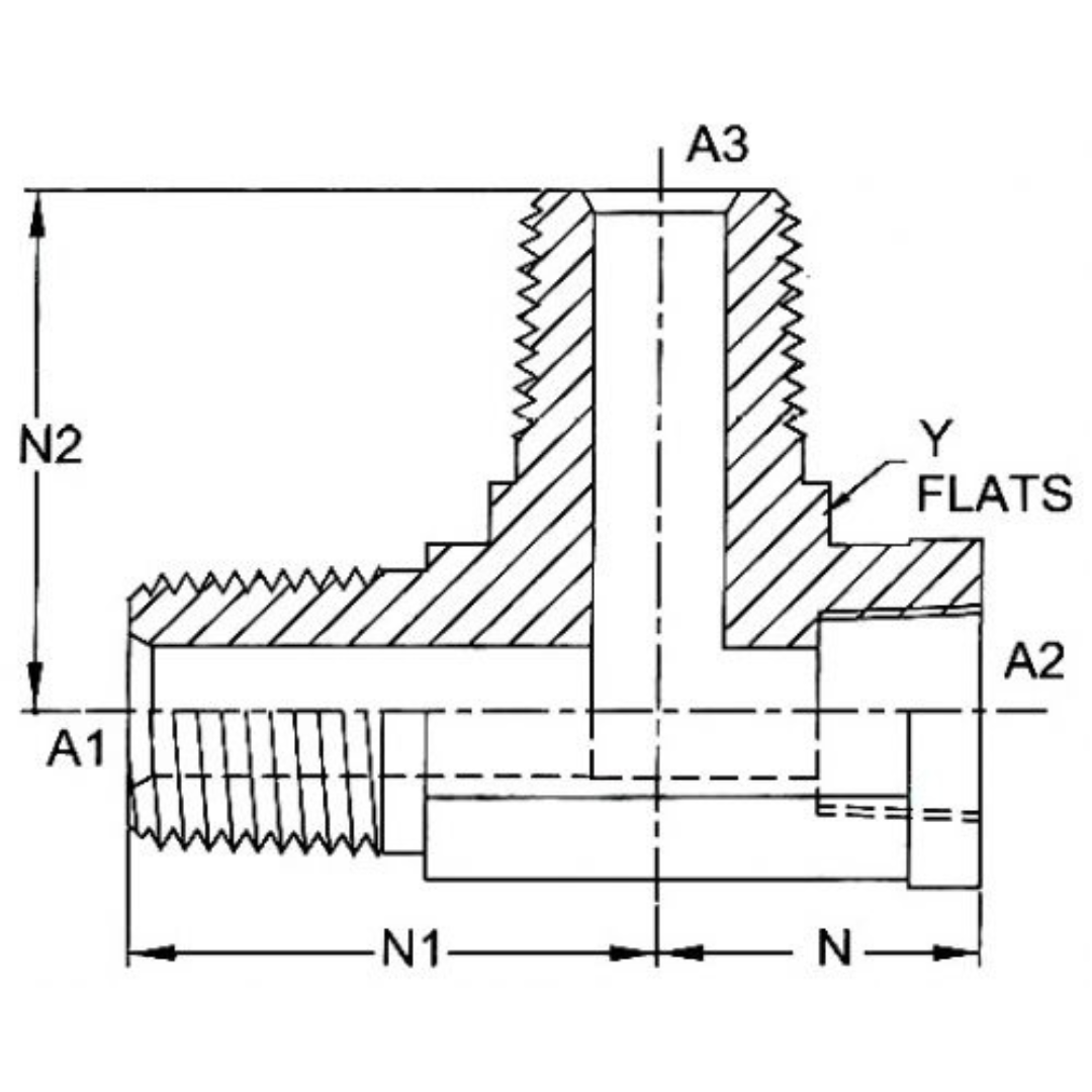 5603-08-08-08-FG : OneHydraulics Tee Steel Adapter, 1/2-14 (-08) Male NPTF x 1/2-14 (-08) Female NPTF x 1/2-14 (-08) Male NPTF, 5000psi