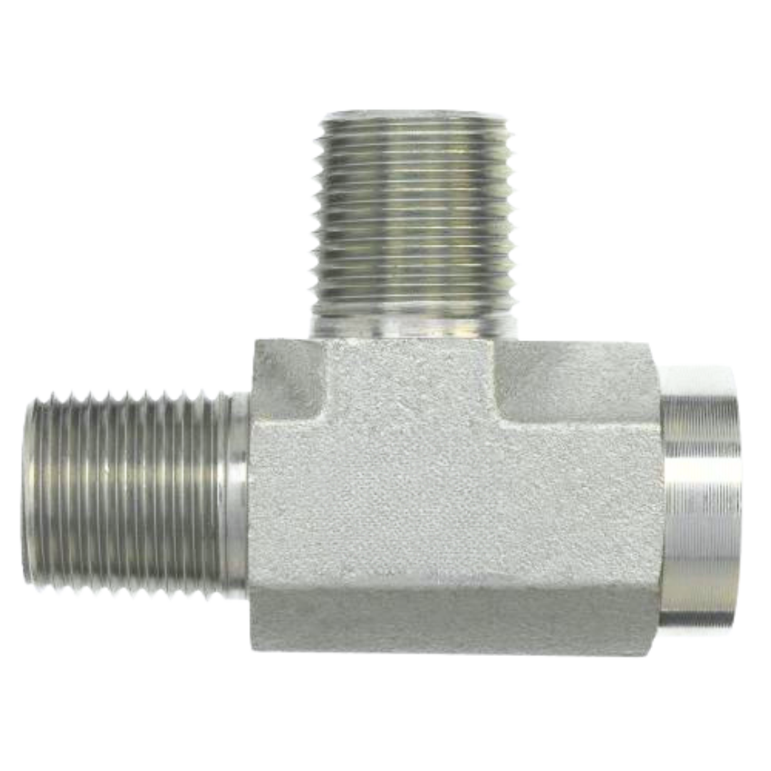 5603-08-08-08-FG : OneHydraulics Tee Steel Adapter, 1/2-14 (-08) Male NPTF x 1/2-14 (-08) Female NPTF x 1/2-14 (-08) Male NPTF, 5000psi