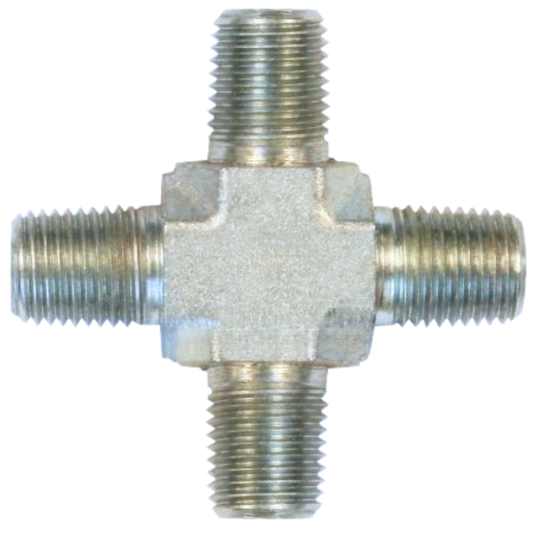 5650-06-06-06-06-SS : OneHydraulics Cross Stainless Adapter, 3/8-18 (-06) Male NPT x 3/8-18 (-06) Male NPT x 3/8-18 (-06) Male NPT x 3/8-18 (-06) Male NPT