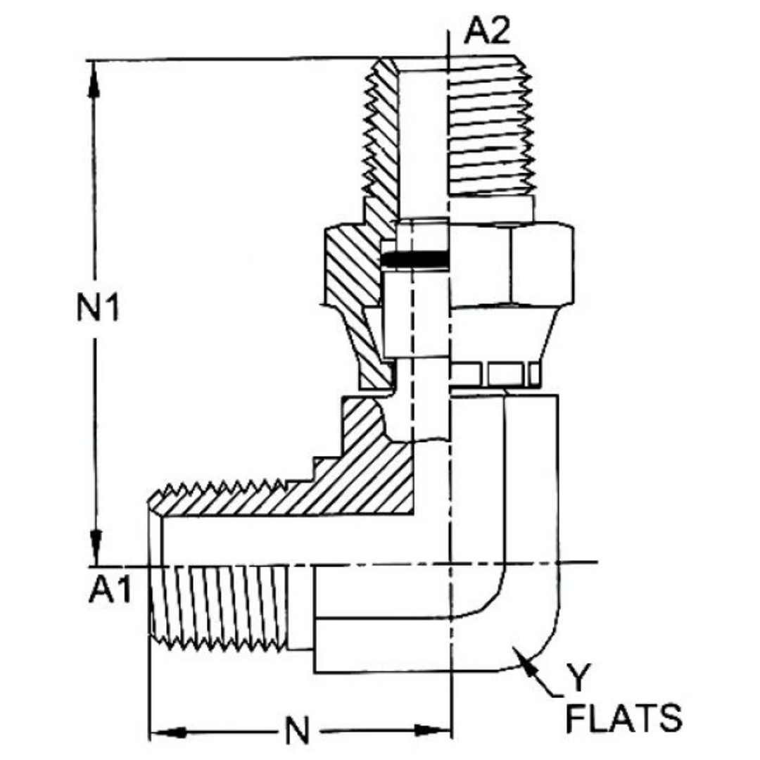 5700-08-08-FG : OneHydraulics 90-Degree Steel Adapter, 1/2-14 (-08) Male NPTF x 1/2-14 (-08) Male NPTF Swivel
