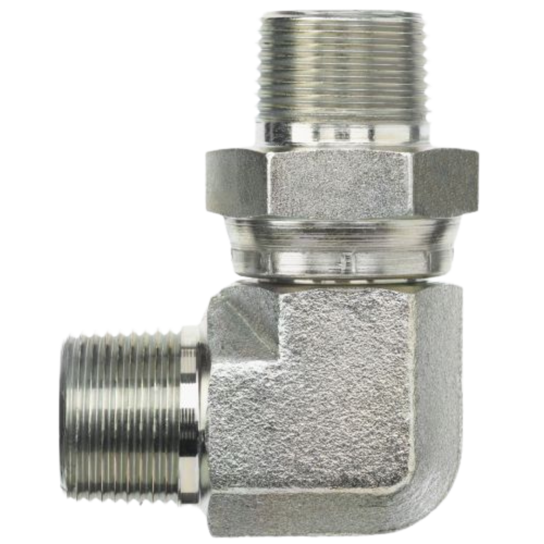 5700-08-08-FG : OneHydraulics 90-Degree Steel Adapter, 1/2-14 (-08) Male NPTF x 1/2-14 (-08) Male NPTF Swivel