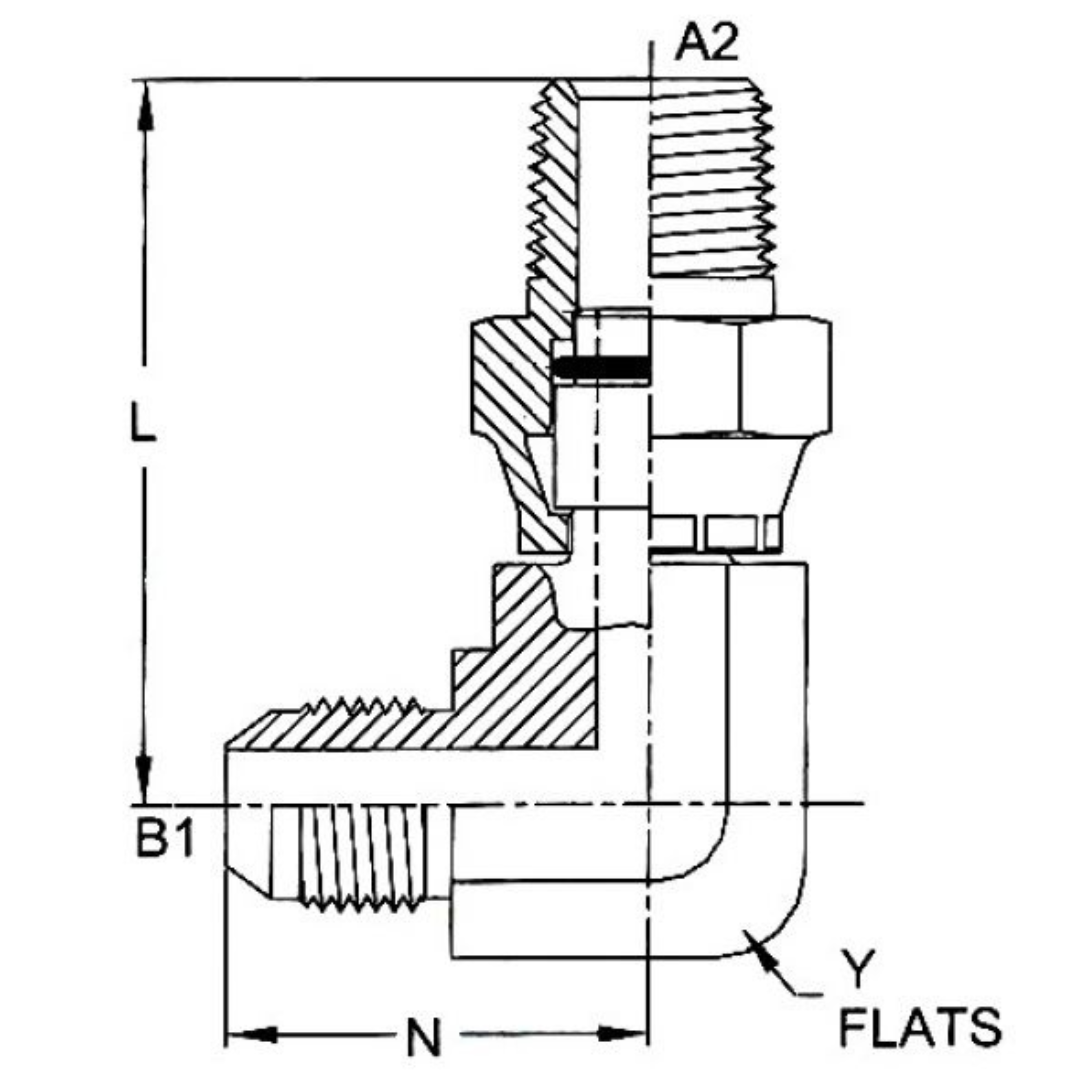 5701-10-08-FG : OneHydraulics 90-Degree Steel Adapter, 7/8-14 (-10) Male JIC x 1/2-14 (-08) Male NPTF Swivel