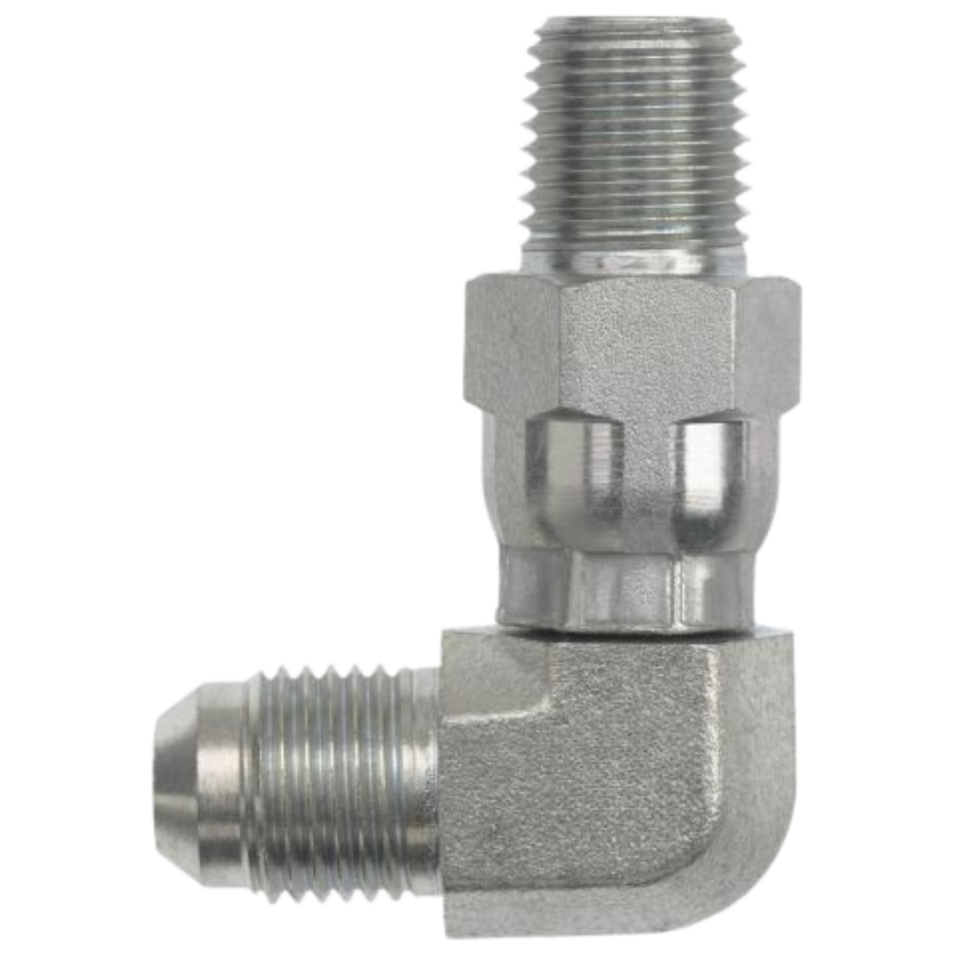 5701-10-08-FG : OneHydraulics 90-Degree Steel Adapter, 7/8-14 (-10) Male JIC x 1/2-14 (-08) Male NPTF Swivel