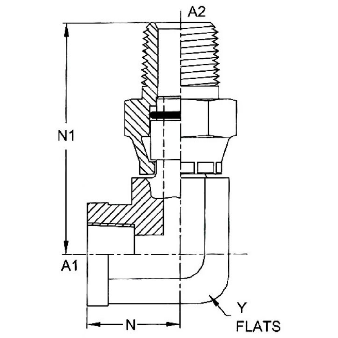 5702-12-12-FG : OneHydraulics 90-Degree Steel Adapter, 3/4-14 (-12) Female NPTF x 3/4-14 (-12) Male NPTF Swivel