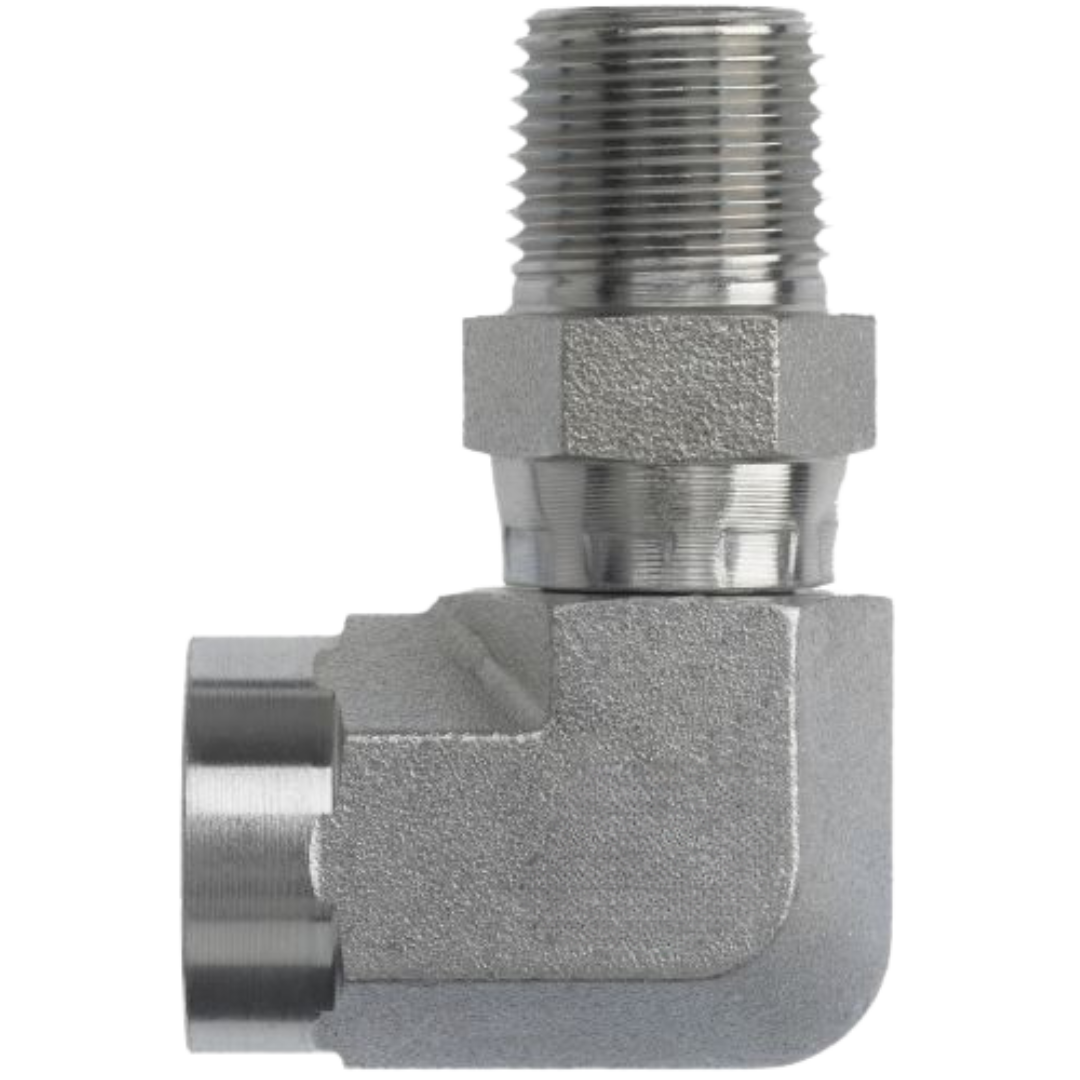 5702-12-12-FG : OneHydraulics 90-Degree Steel Adapter, 3/4-14 (-12) Female NPTF x 3/4-14 (-12) Male NPTF Swivel