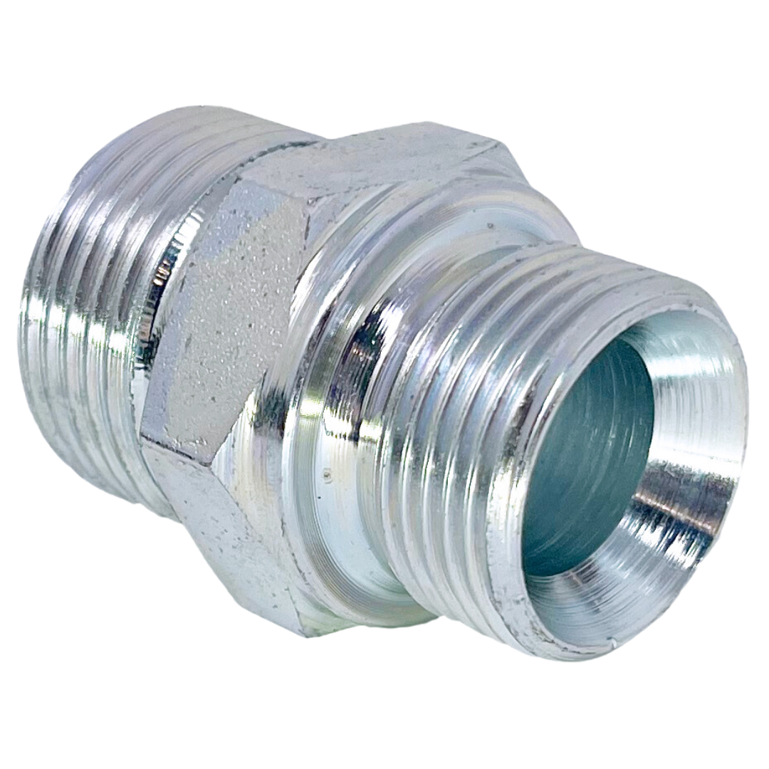 6005-08-08 : Adaptall Straight Steel Rigid Adapter, 13/16-16 (-08) Male ORFS x 1/2-14 (-08) Male BSPP, No Seal