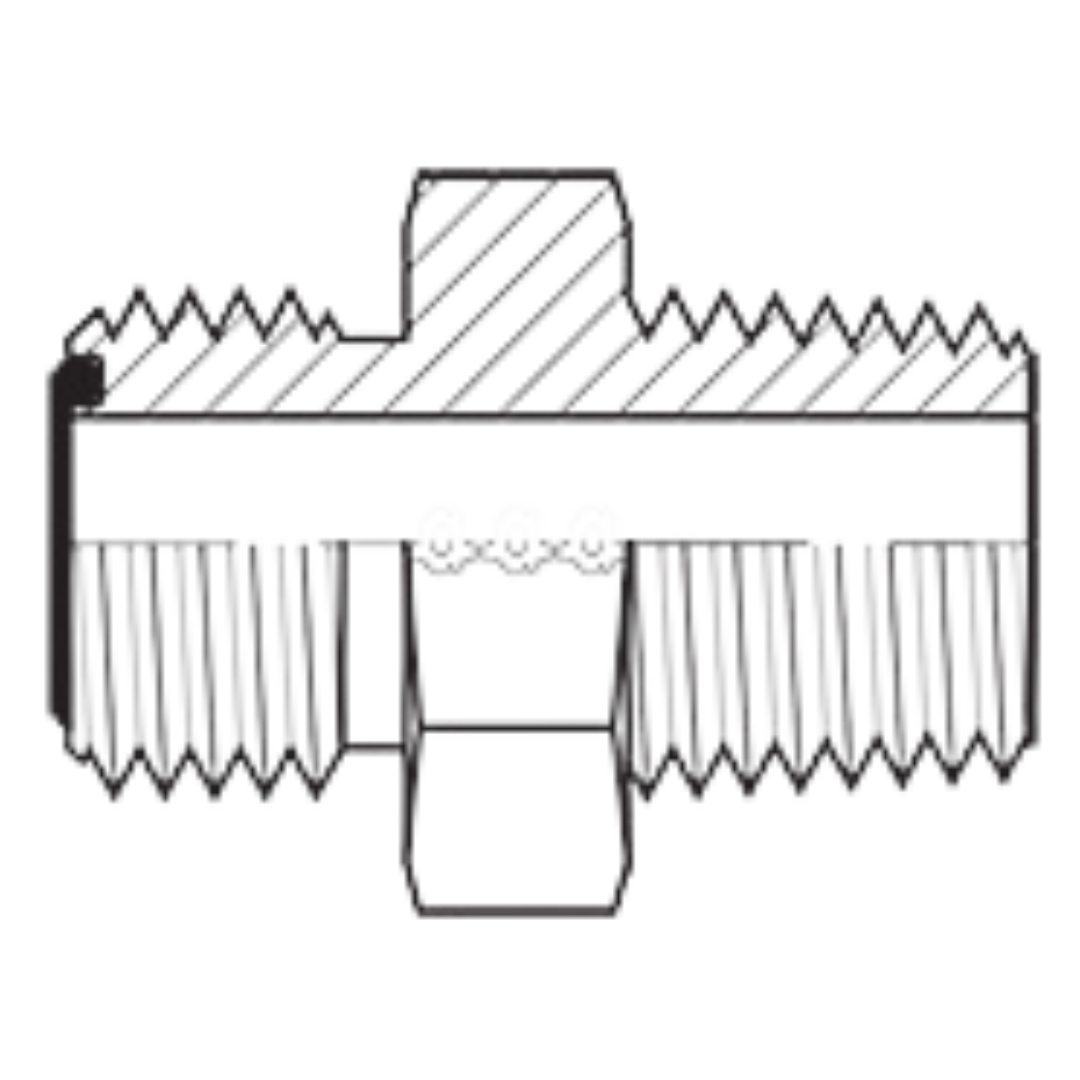 6011-16-16 : Adaptall Straight Steel Rigid Adapter, 1-7/16-12 (-16) Male ORFS x 1-11 (-16) Male BSPT