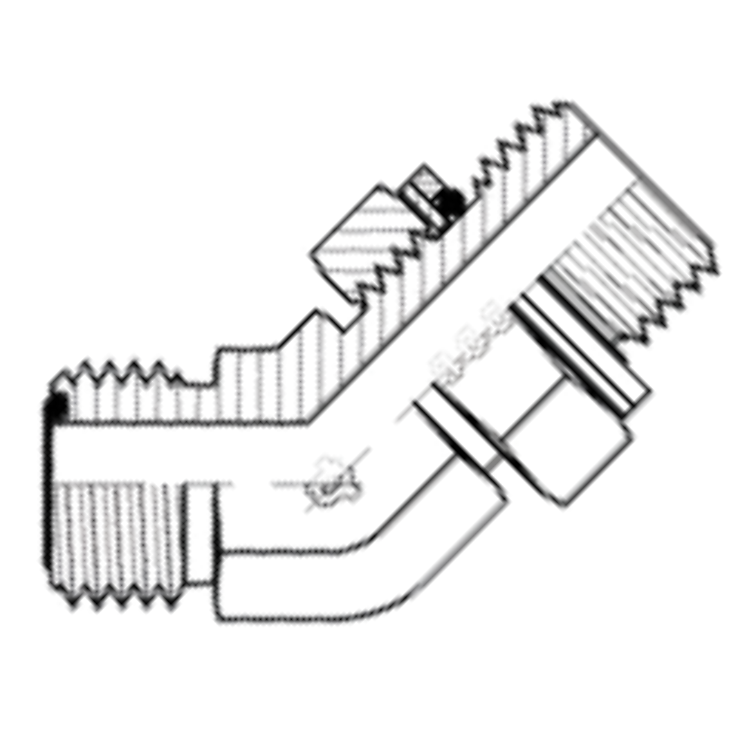 6058-06-06 : Adaptall 45-Degree Steel Adapter, 11/16-16 (-06) Male ORFS x 3/8-19 (-06) Male Adjustable BSPP