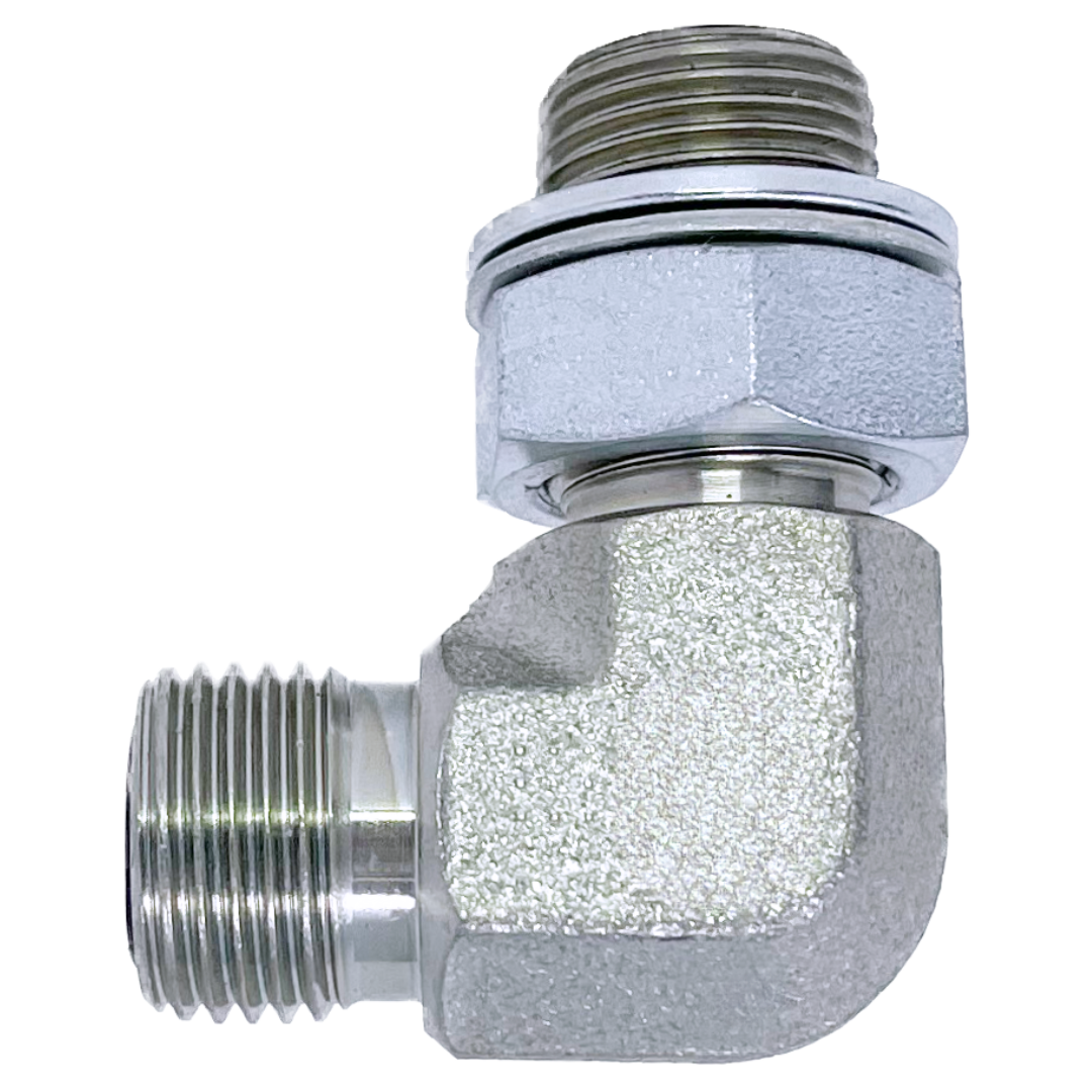 6059-04-04 : OneHydraulics 90-Degree Steel Adapter, 9/16-18 (-04) Male ORFS x 1/4-19 (-04) Male Adjustable BSPP