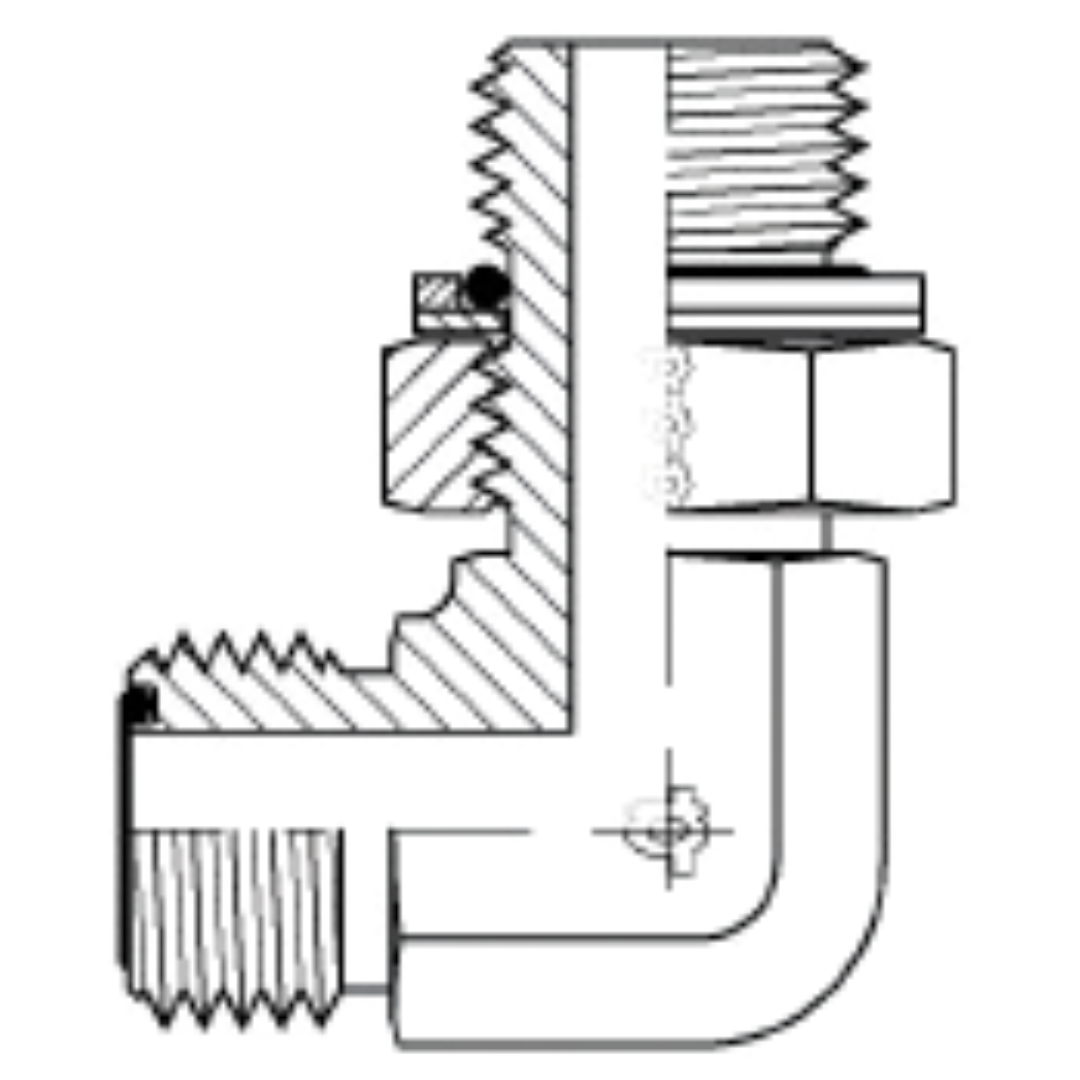 6059-04-04 : OneHydraulics 90-Degree Steel Adapter, 9/16-18 (-04) Male ORFS x 1/4-19 (-04) Male Adjustable BSPP