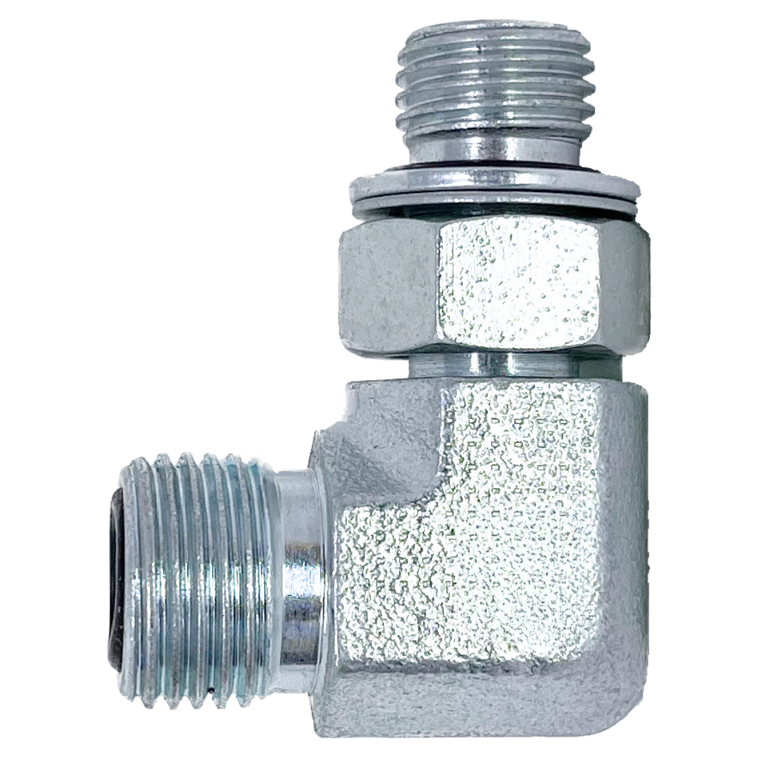 6069-04-14 : Adaptall 90-Degree Steel Adapter, 9/16-18 (-04) Male ORFS x M14 X 1.5 (14mm) Male Adjustable Metric