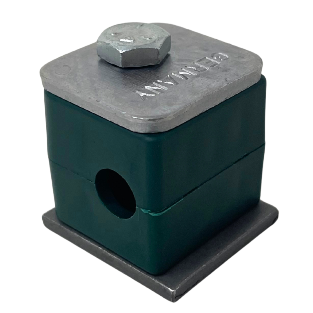 SP-109.5-PP-DP-AS-U-W10 : Stauff Clamp, Single Weld Plate, 0.375 inch (9.5mm) OD, for 3/8" Tube, Green PP Insert, Profiled Interior, Carbon Steel