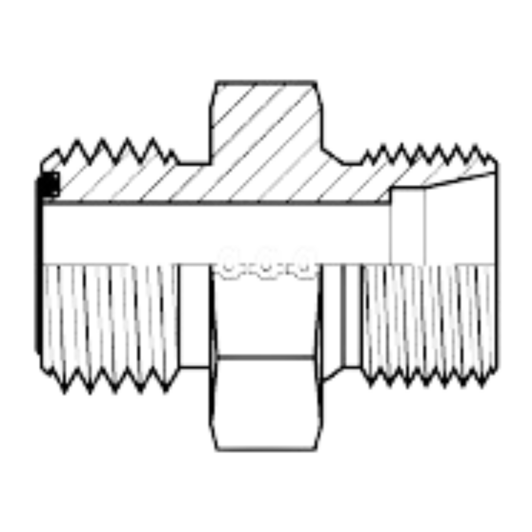 6247-12-28-36 : Adaptall Straight Steel Rigid Adapter, 1-13/16-12 (-12) Male ORFS x M36 X 1.5 (-L28 Special) Female Kobelco