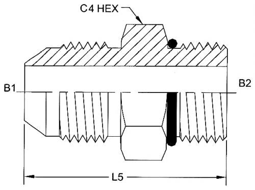 6400-03-04-O : OneHydraulics Straight Steel Rigid Adapter, 3/8-24 (-03) Male JIC x 7/16-20 (-04) Male ORB, 7500psi